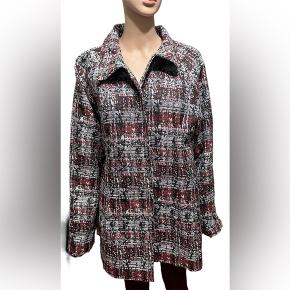 Christopher & Banks Womens Jacket XL Red/Black/Gold Geometric Open Front - Picture 1 of 10